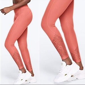 PINK Victoria’s Secret Sport 7/8 Cropped High Waist Coral Leggings Cut Out